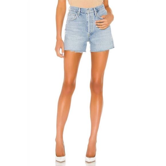 Agolde Dee Distressed Denim Fray Hem Jean Shorts Chimes Light Blue Wash Size 32 - Picture 1 of 9
